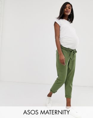 ASOS DESIGN Maternity cargo trousers in khaki with under the bump waistband