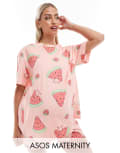 [ASOS Maternity] ASOS DESIGN Maternity watermelon oversized tee & shorts pyjama set in pink XS Pink