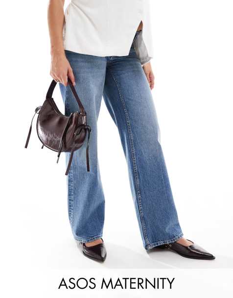 ASOS DESIGN Maternity – Weite Dad-Jeans in Mittelblau - view 1