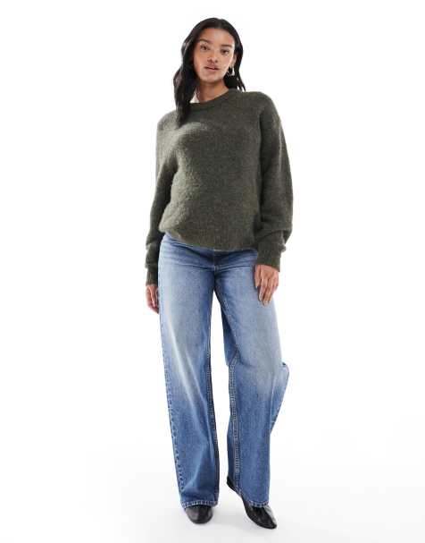ASOS DESIGN Maternity wide leg dad jean in mid blue - view 1