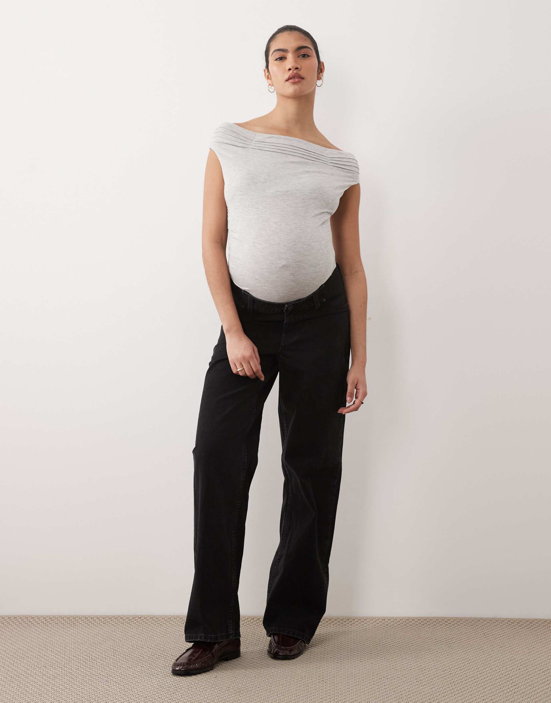asos design maternity wide leg dad jeans in black