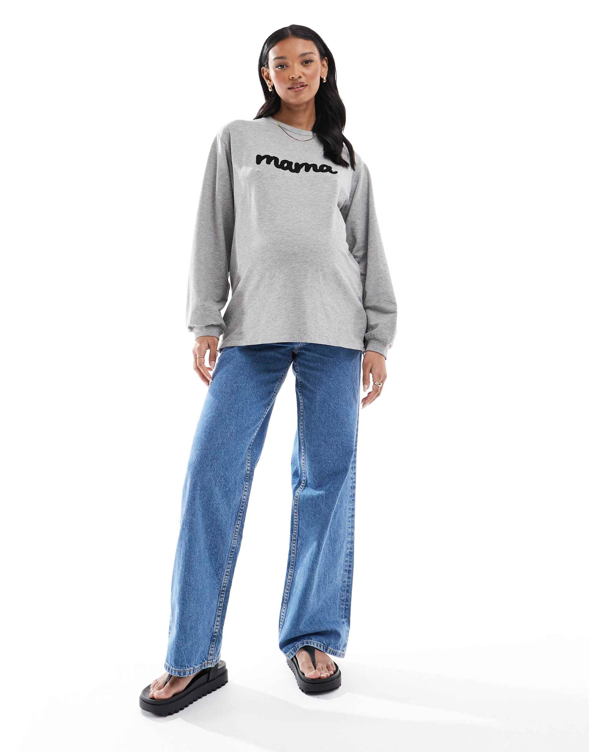 asos design maternity wide leg dad jeans in clean blue