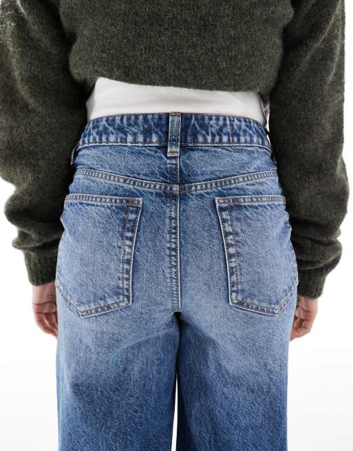 ASOS DESIGN Maternity wide leg dad jeans in mid blue, 5 of 5