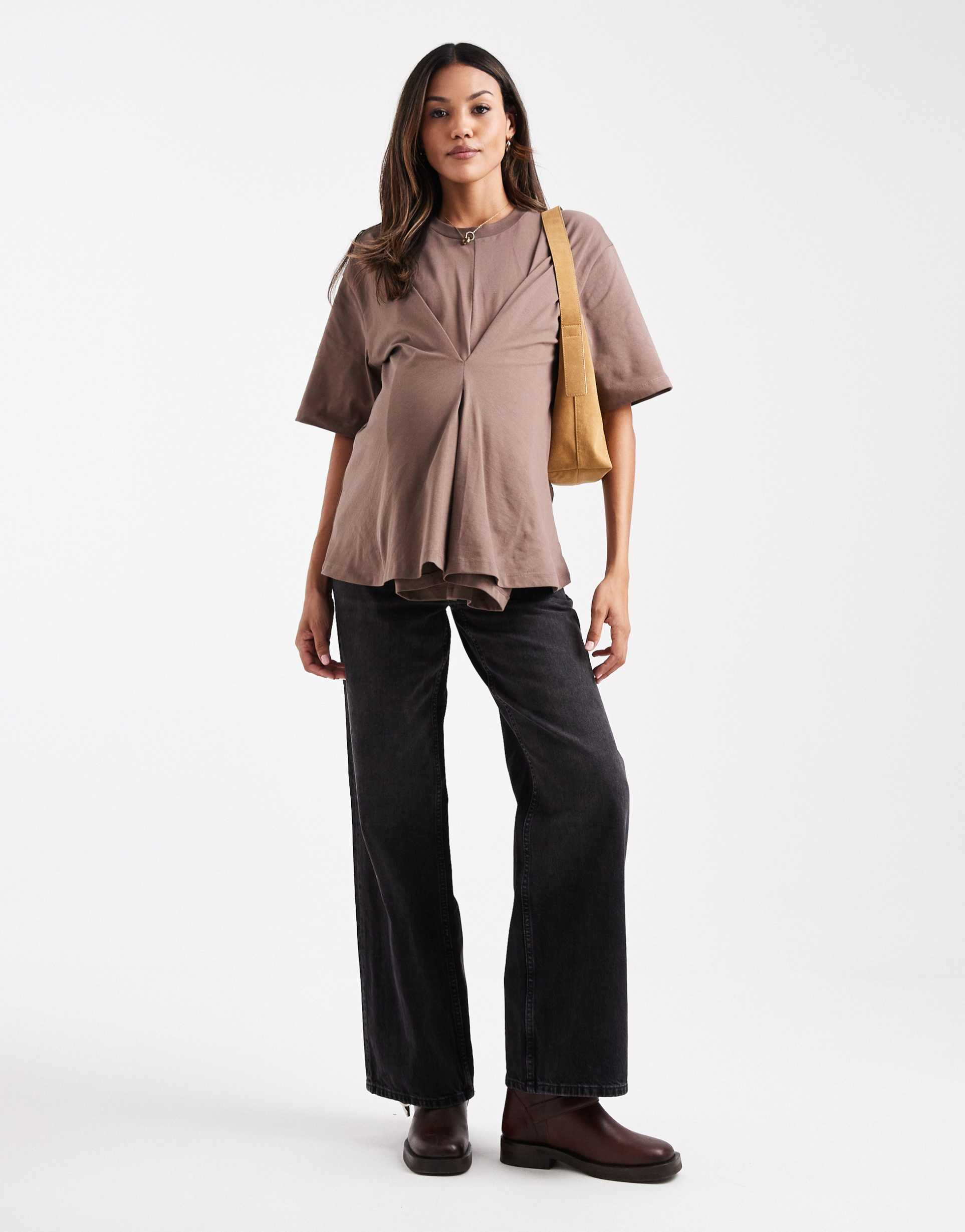 asos design maternity wide leg dad jeans in washed black