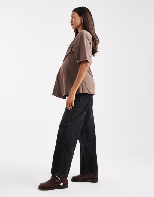 ASOS DESIGN Maternity wide leg dad jeans in washed black