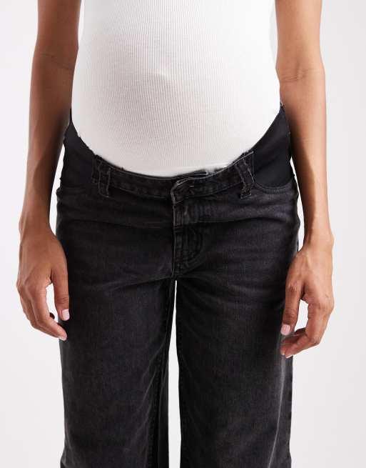 ASOS DESIGN Maternity wide leg dad jeans in washed black