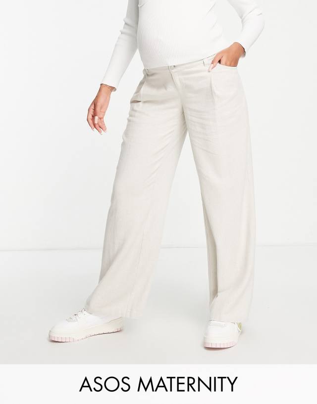 ASOS DESIGN Maternity wide leg linen pants in oatmeal