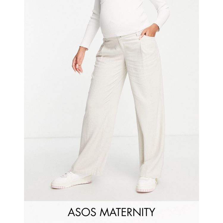 ASOS DESIGN Maternity wide leg trouser with linen in oatmeal