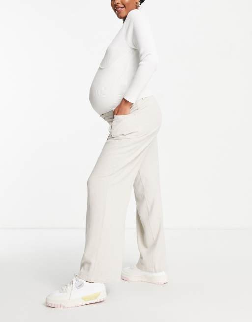 ASOS DESIGN Maternity wide leg pant with linen in oatmeal