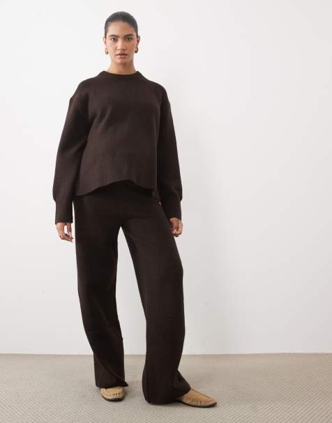 ASOS DESIGN Maternity wide leg pants in chocolate (part of a set) - view 1