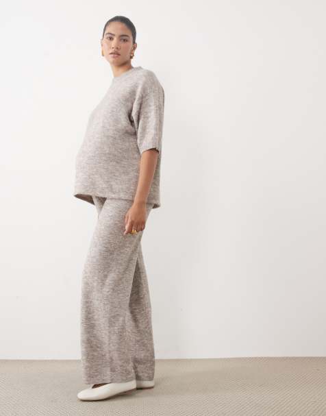 ASOS DESIGN Maternity wide leg pants with wool in mushroom - part of a set - view 1