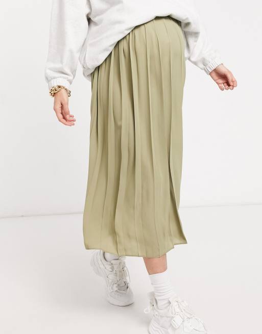 ASOS DESIGN Maternity wide pleat midi skirt in in khaki