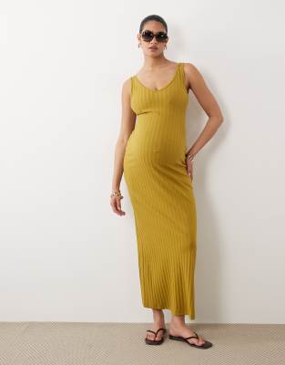 Asos Maternity Asos Design Maternity Wide Rib Sleeveless V Neck Midi Dress In Yellow