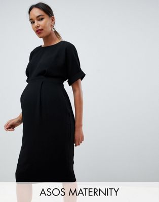 ASOS DESIGN Maternity wiggle midi dress in black | ASOS