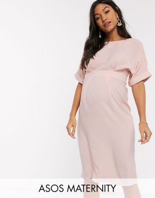 ASOS DESIGN Maternity wiggle midi dress in blush | ASOS