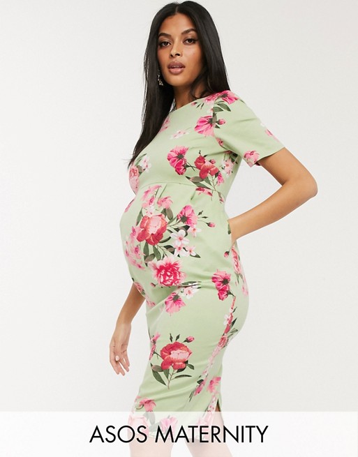 ASOS DESIGN Maternity wiggle midi dress in floral print