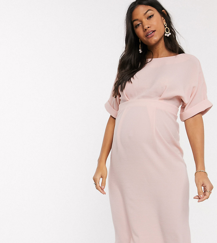 ASOS DESIGN Maternity – Wiggle – Rosa midiklänning