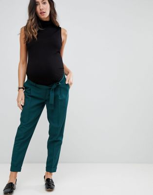ASOS DESIGN Maternity woven peg trousers with obi tie | ASOS