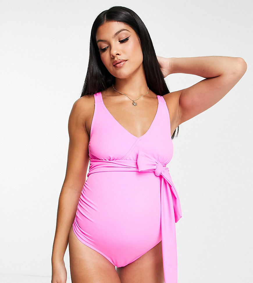 ASOS DESIGN Maternity wrap around swimsuit in bright pink