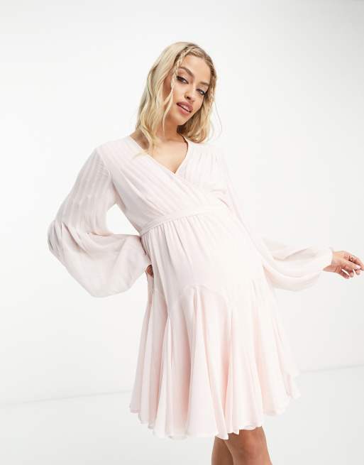 ASOS DESIGN Maternity wrap balloon sleeve mini dress with tie