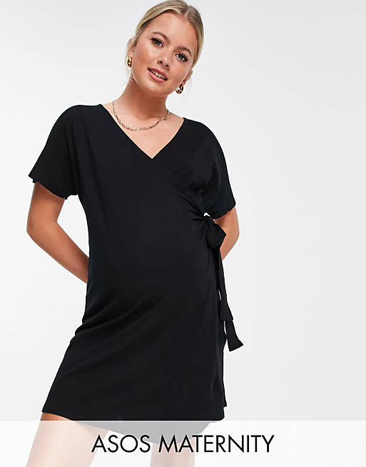 ASOS DESIGN Maternity wrap dress in black