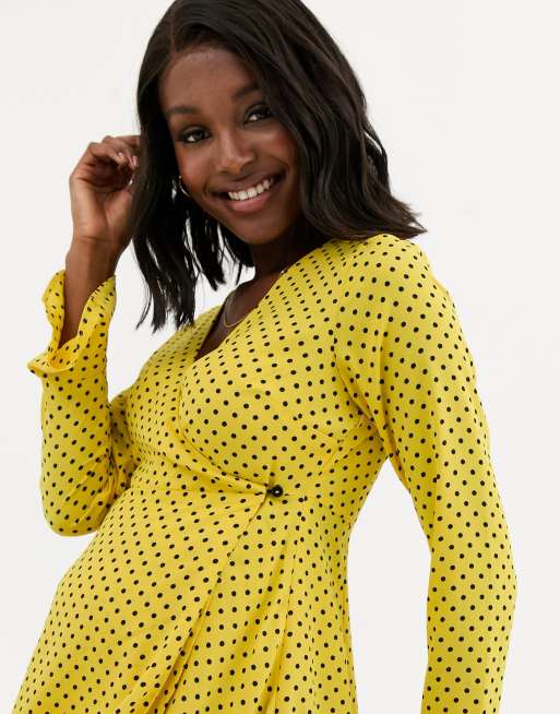 ASOS DESIGN Maternity wrap maxi dress in yellow polka dot