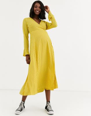 yellow spot wrap dress
