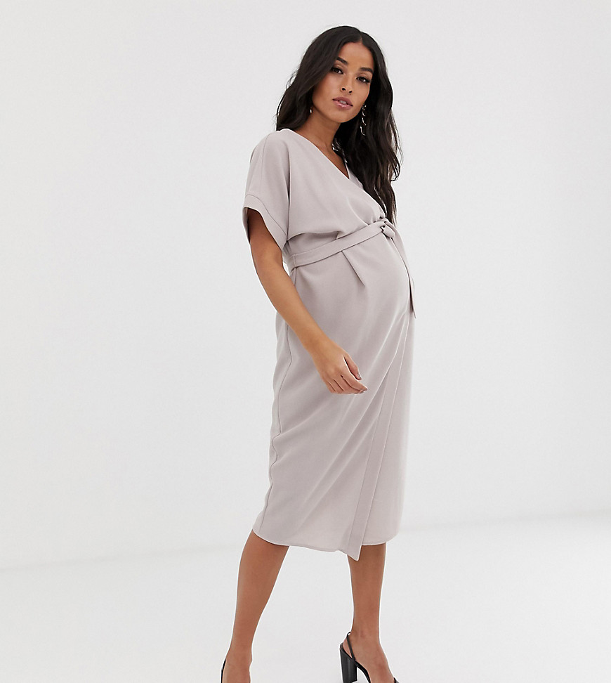 ASOS DESIGN Maternity wrap midi dress-Grey