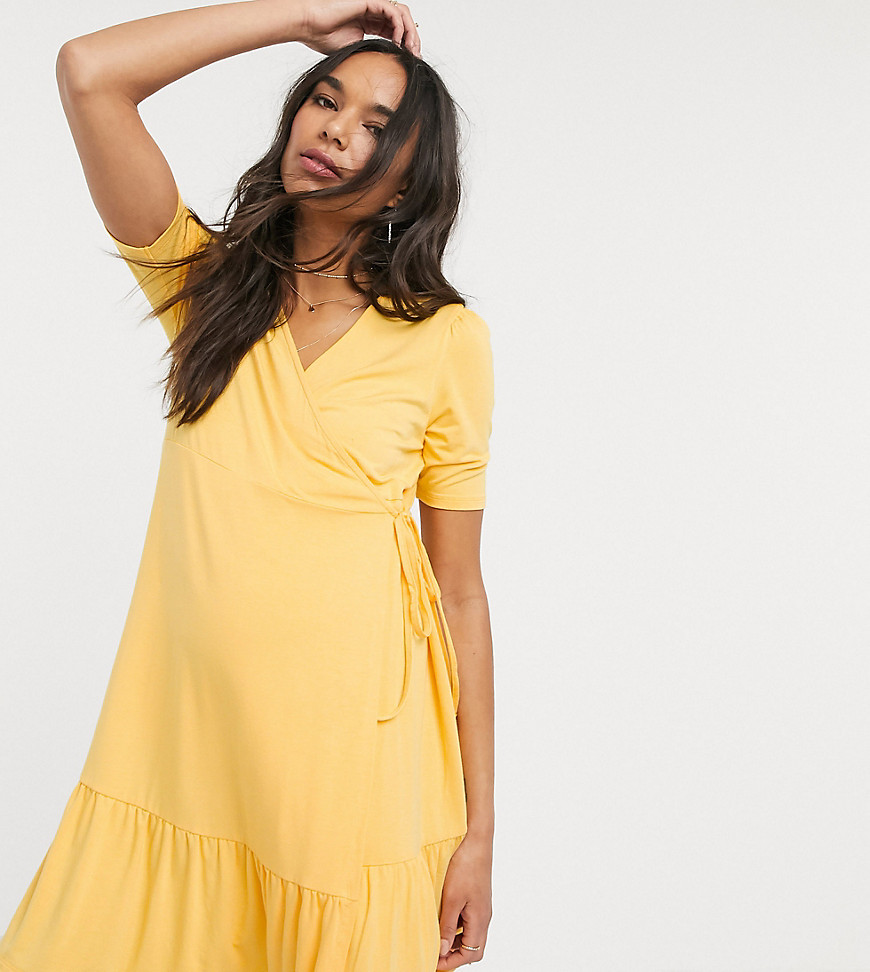 ASOS DESIGN Maternity wrap mini dress in buttermilk-Yellow