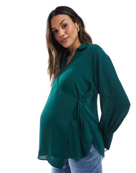 ASOS DESIGN Maternity wrap soft shirt in olive - view 1