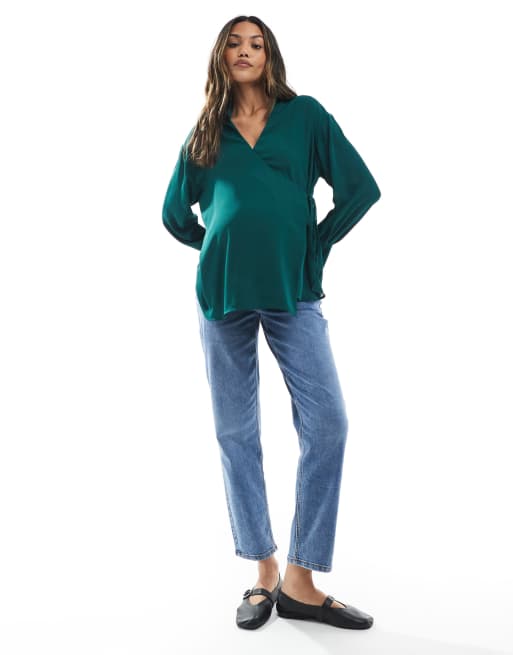 ASOS DESIGN Maternity wrap soft shirt in olive, 2 of 4