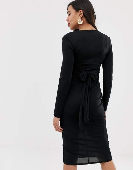 Asos design long sleeve cheap wrap shirt midi dress