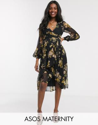 asos black floral dress