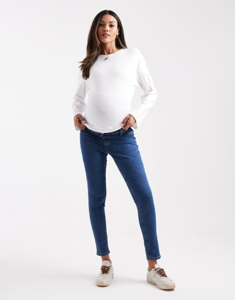 ASOS DESIGN Maternity – Zasłaniające brzuch ciemnoniebieskie jeansy o obcisłym kroju - view 1