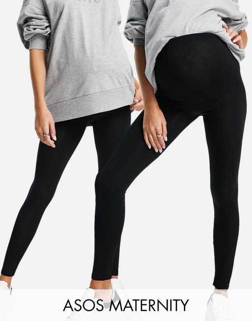 ASOS DESIGN Maternity – Zestaw 2 par czarnych legginsów zakrywających brzuch – w zestawie taniej! – BLACK