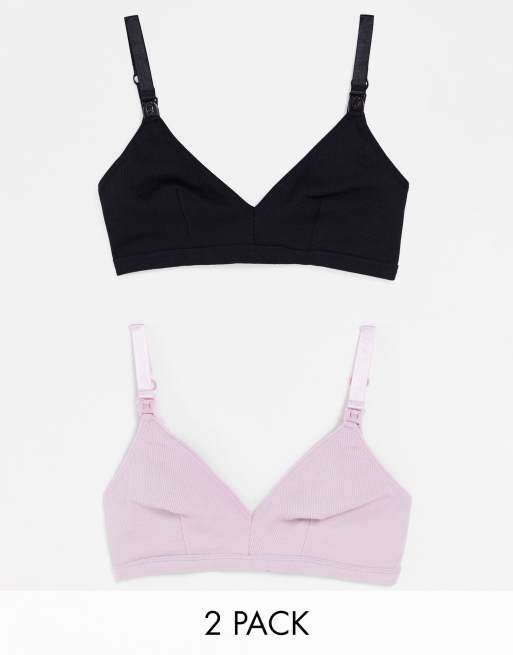 ASOS DESIGN Maternity – Zestaw 2 prążkowanych biustonoszy bawełnianych w kolorze różowym i czarnym