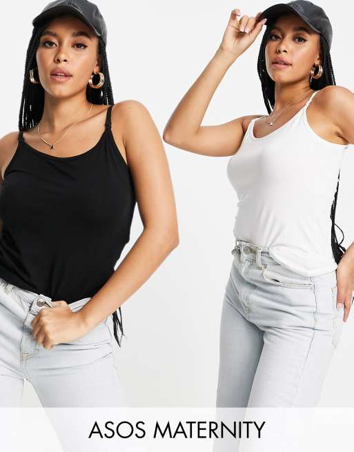 ASOS DESIGN Maternity – Zestaw 2 sztuk topów na ramiączkach do karmienia w kolorze białym i czarnym