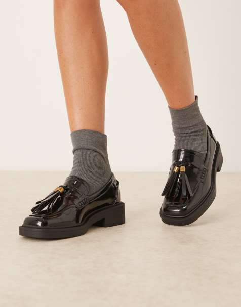 ASOS DESIGN Matrix square toe tassel detail loafers in black - view 1