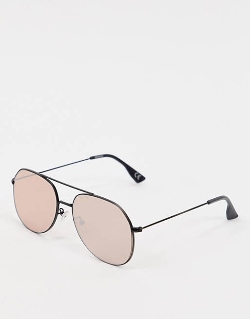 ASOS DESIGN matt black aviator sunglasses with rose gold lens