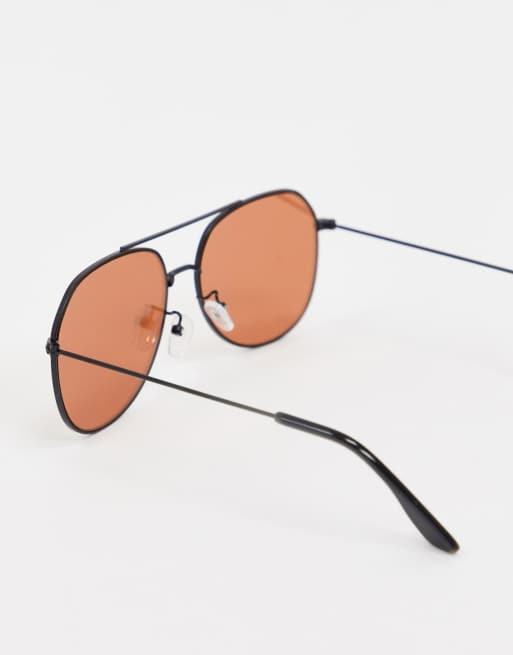 ASOS DESIGN matt black aviator sunglasses with rose gold lens, 2 of 4