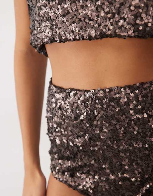 ASOS DESIGN matte hotpant met pailletten in chocoladebruin, 4 van 5