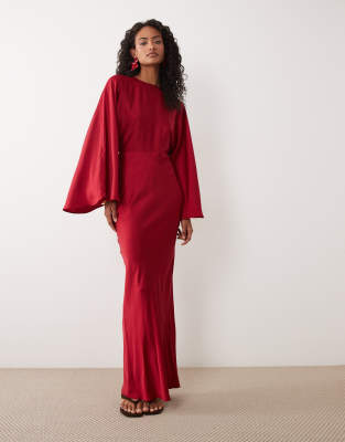 ASOS DESIGN matte satin batwing bias waisted maxi dress in red