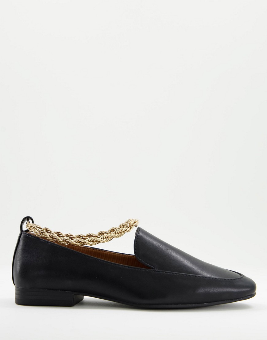 ASOS DESIGN Matter ankle chain loafers in black