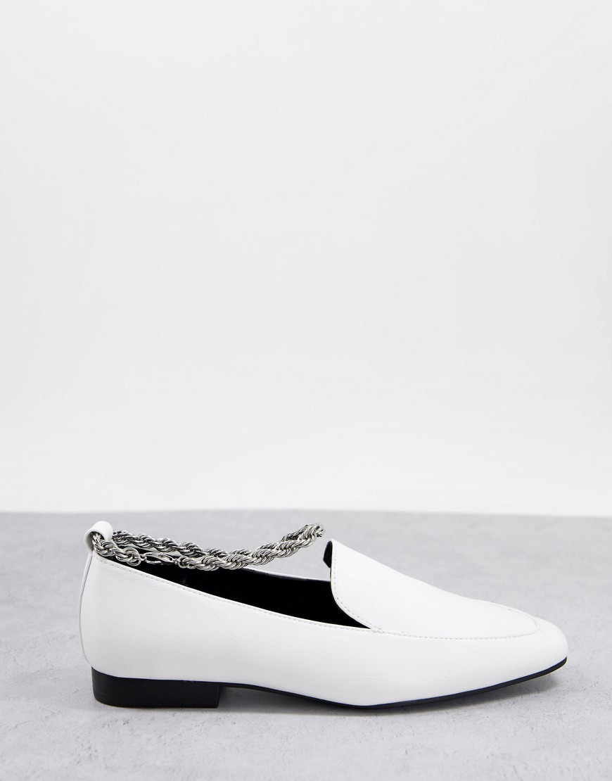 ASOS DESIGN Matter ankle chain loafers in white