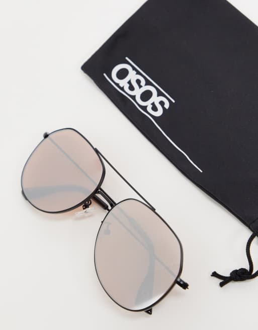 ASOS DESIGN – Mattschwarze Pilotensonnenbrille mit roségoldenen Gläsern, 4 von 4