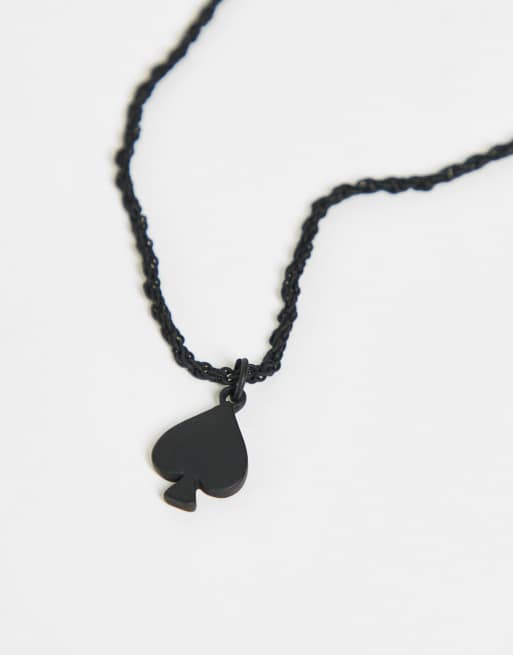 ASOS DESIGN – Mattsvart halsband av tunt rep med spader-hängsmycke, 3 av 4