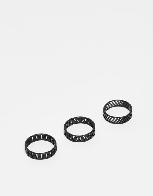 ASOS DESIGN – Mattsvart ring med utskurna detaljer och korsdesign, 3-pack