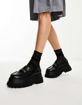 ASOS DESIGN - Maverick - Mocassins à semelle ultra chunky et détail métallique - Noir