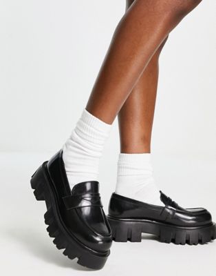 ASOS DESIGN Max leather chunky loafers in black