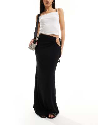 Asos Design Maxi A Line Skirt With Side Keyhole In Black